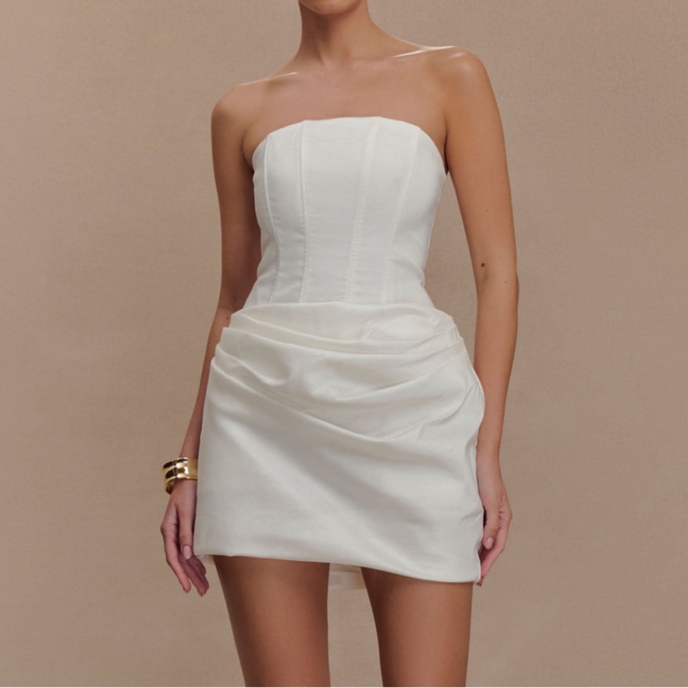 Meshki Sasha Taffeta Strapless Corset Mini Dress - White